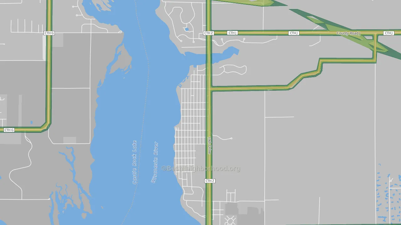 Delwood, WI Map of Noise Levels in Delwood