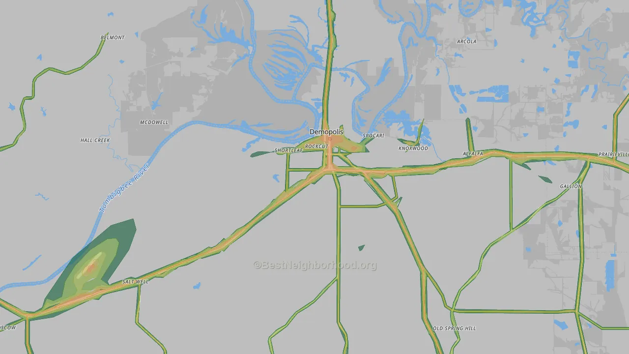 Demopolis, AL Map of Noise Levels in Demopolis