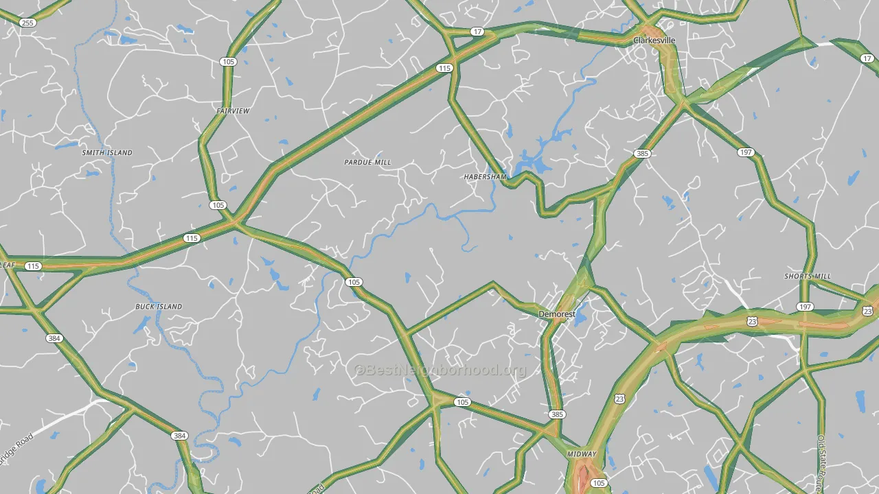 Demorest, GA Map of Noise Levels in Demorest
