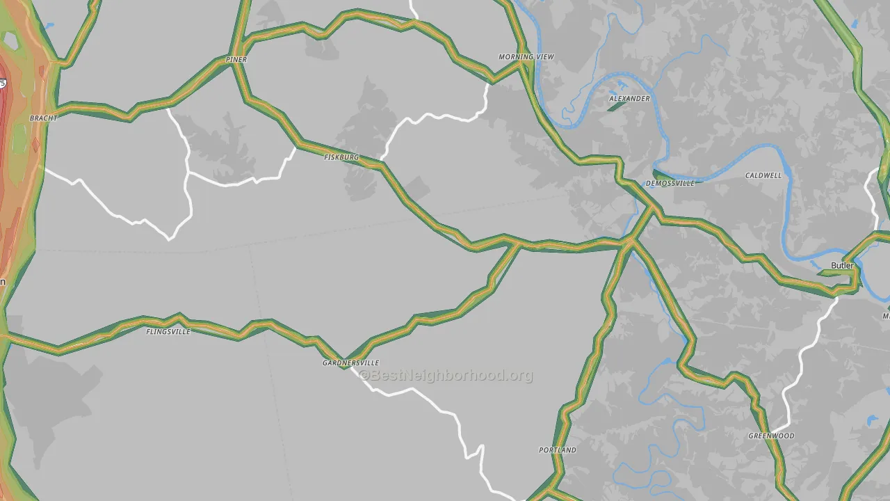 DeMossville, KY Map of Noise Levels in DeMossville