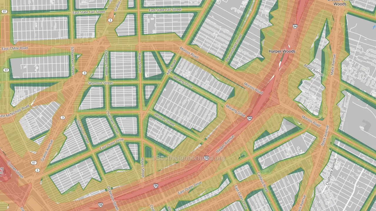 Denby, Detroit, MI Map of Noise Levels in Denby