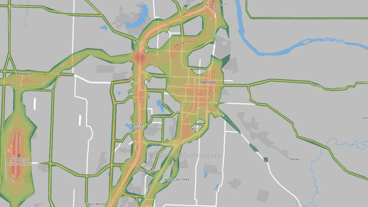 Denison, TX Map of Noise Levels in Denison