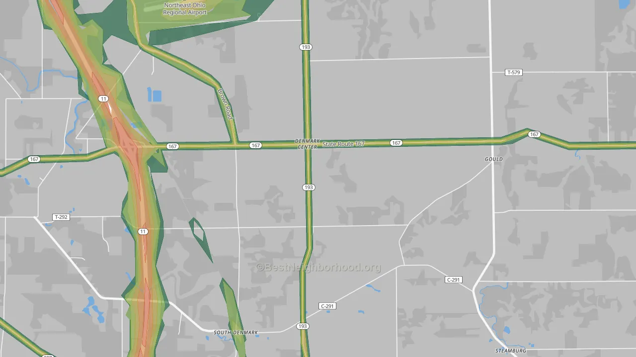 Denmark Center, OH Map of Noise Levels in Denmark Center