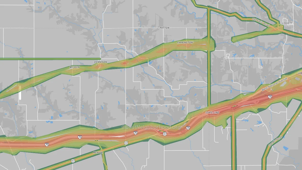 Dennison, IL Map of Noise Levels in Dennison