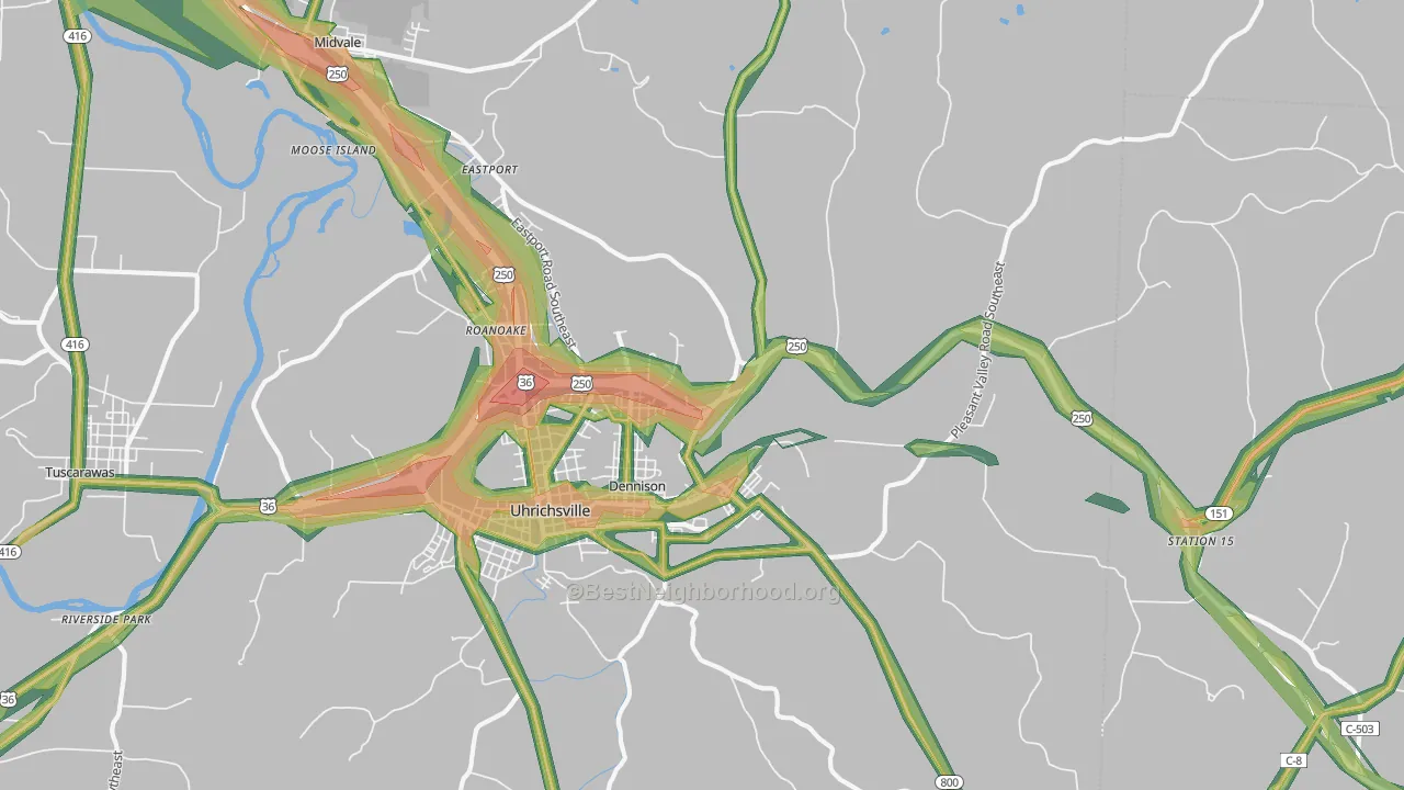 Dennison, OH Map of Noise Levels in Dennison