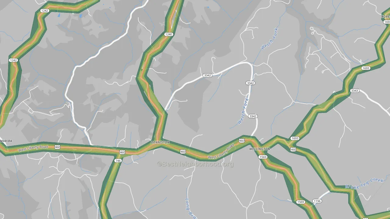 Denniston, KY Map of Noise Levels in Denniston