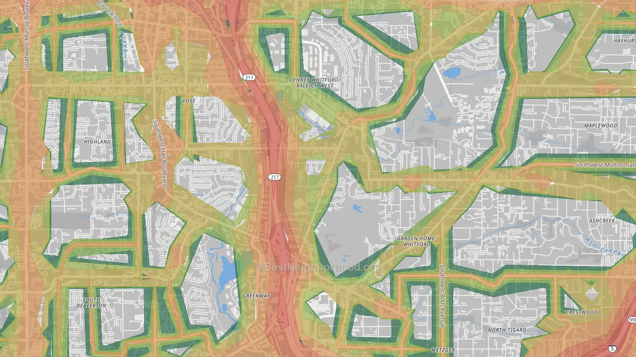 Denny Whitford, Beaverton, OR Map of Noise Levels in Denny Whitford