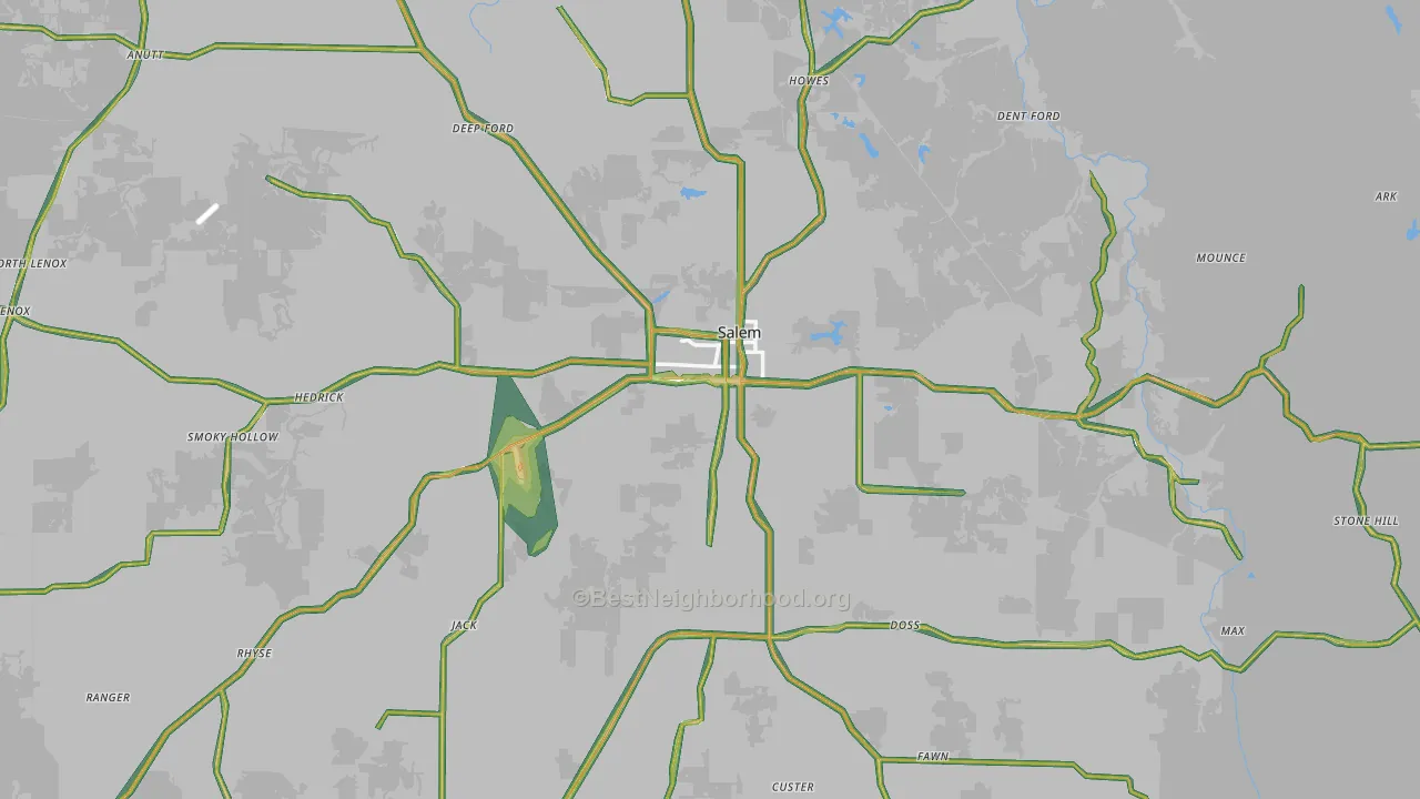 Dent County, MO Map of Noise Levels in Dent County