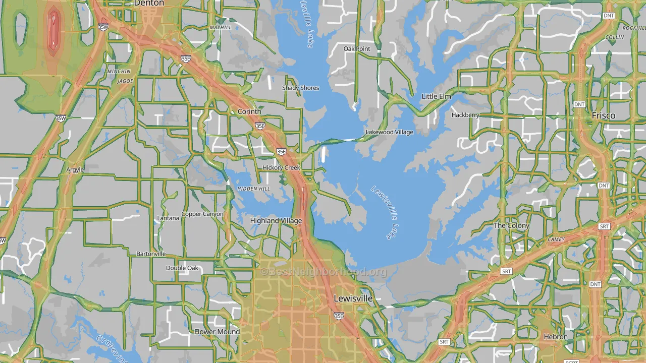 Denton County, TX Map of Noise Levels in Denton County