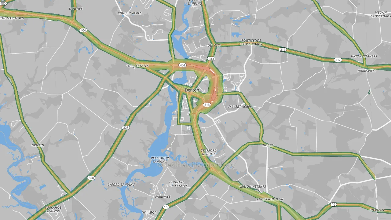 Denton, MD Map of Noise Levels in Denton