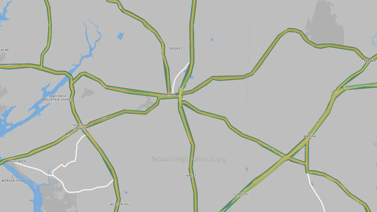 Denton, NC Map of Noise Levels in Denton