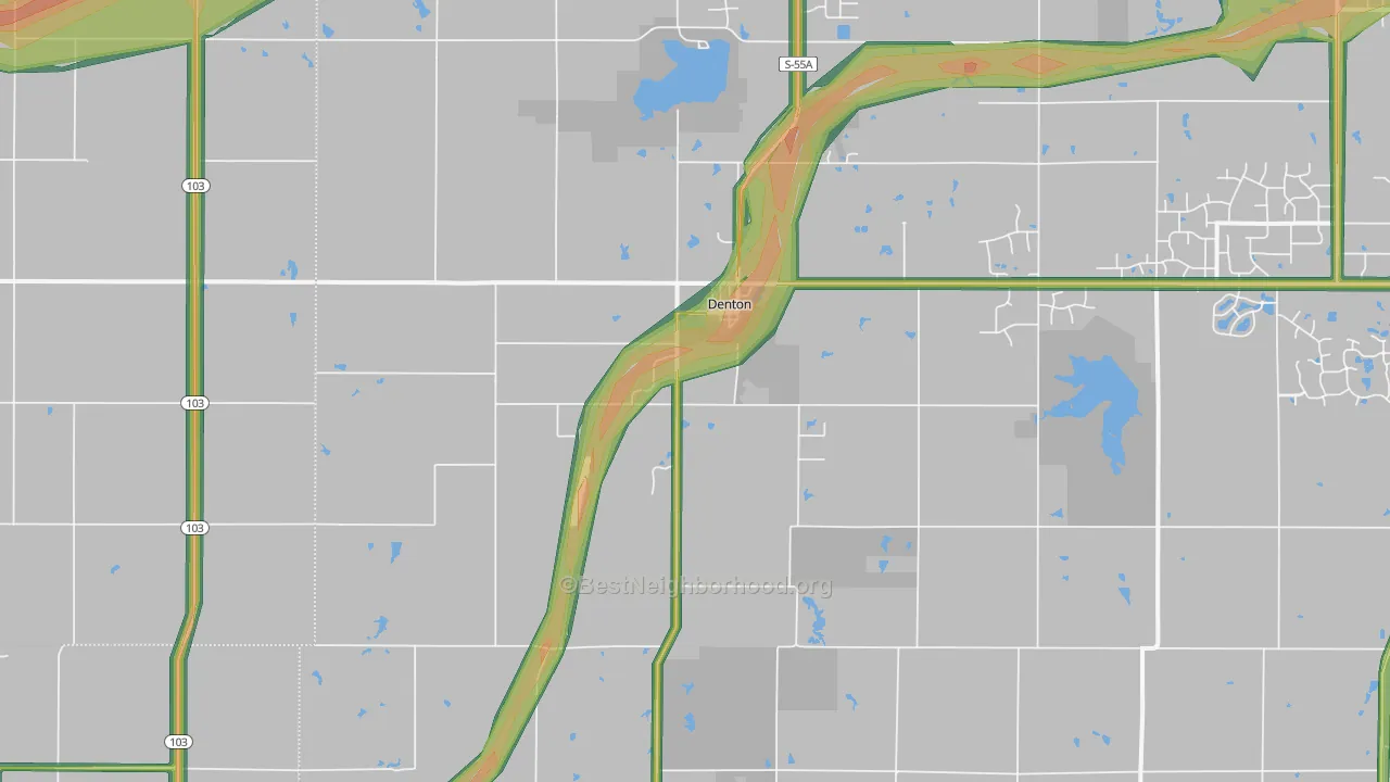 Denton, NE Map of Noise Levels in Denton