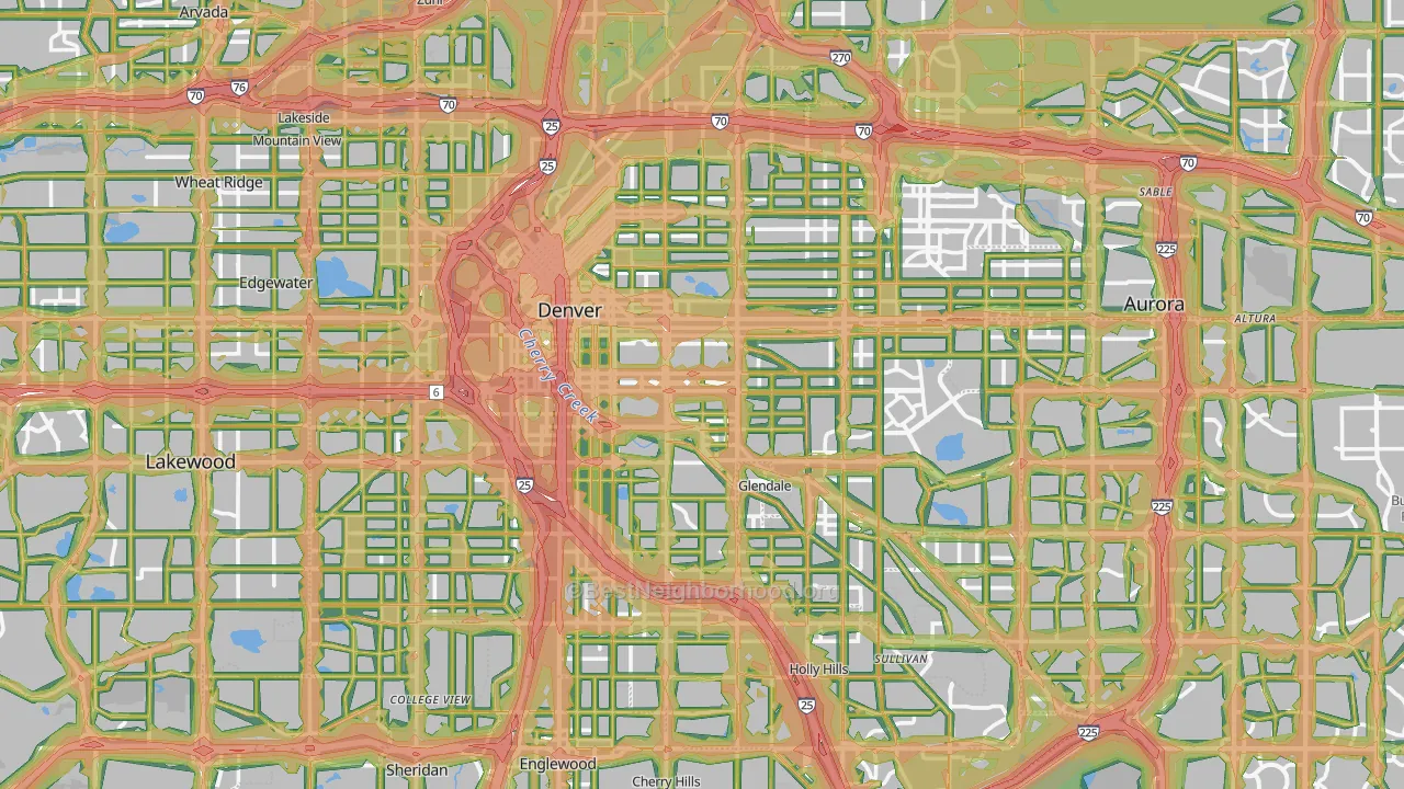 Denver County, CO Map of Noise Levels in Denver County