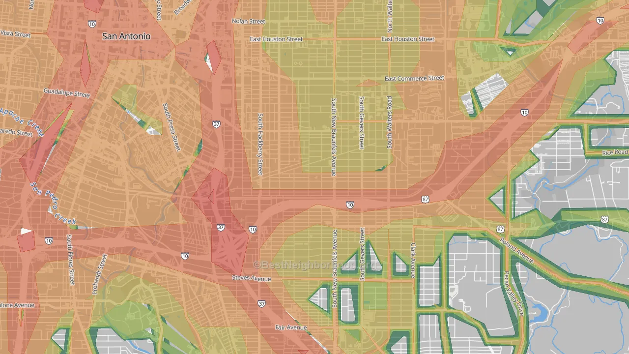 Denver Heights, San Antonio, TX Map of Noise Levels in Denver Heights