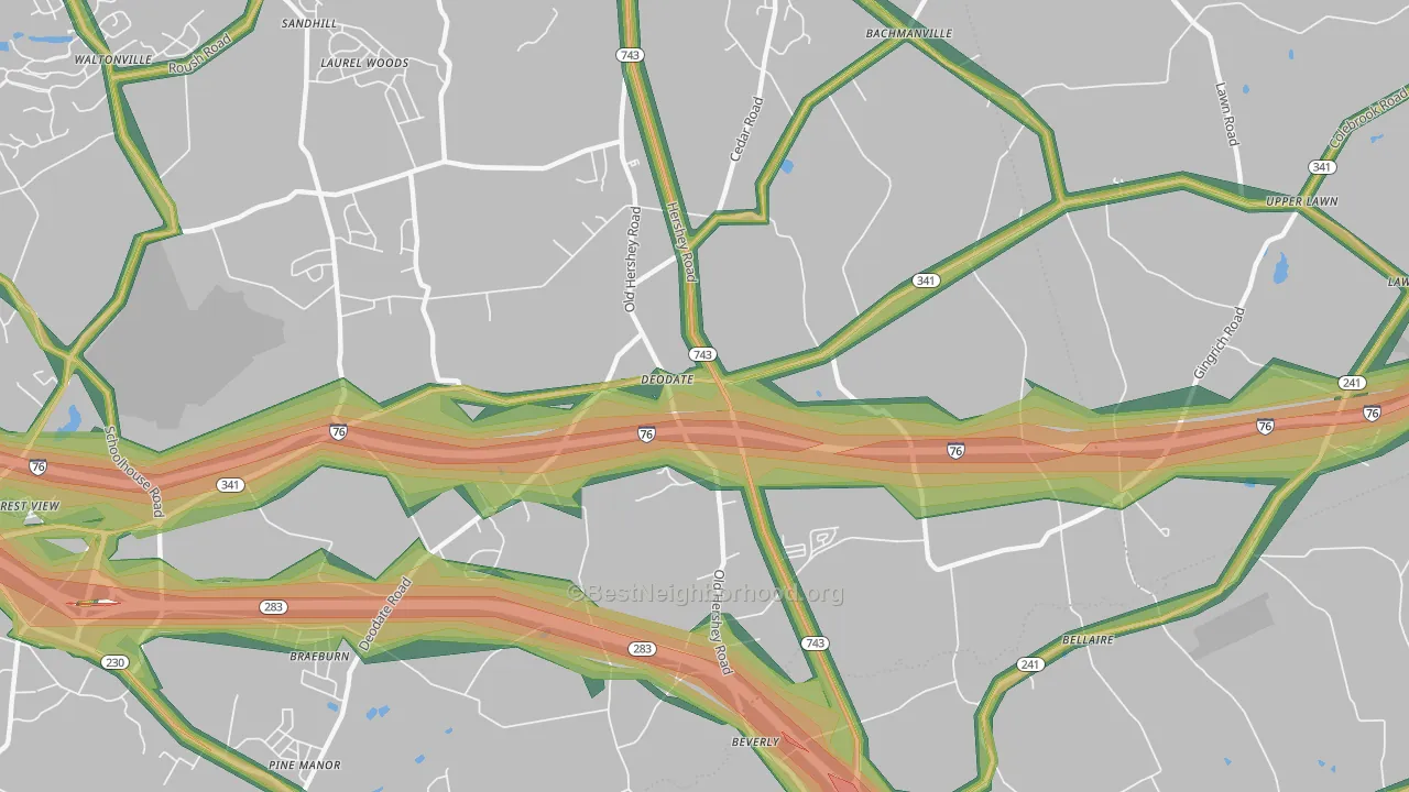 Deodate, PA Map of Noise Levels in Deodate