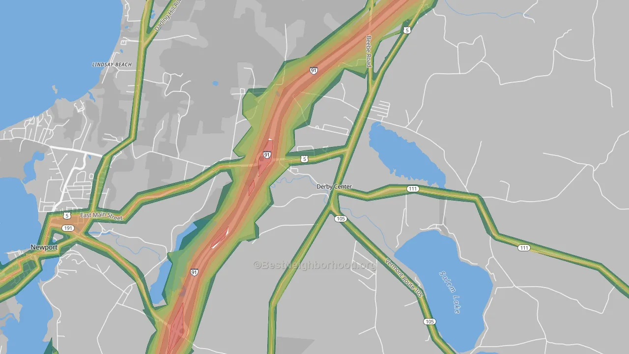 Derby Center, VT Map of Noise Levels in Derby Center