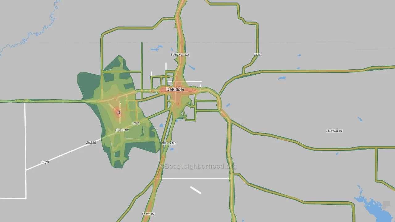 Deridder, LA Map of Noise Levels in Deridder