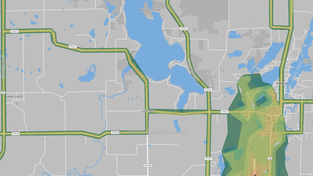 Deronda, WI Map of Noise Levels in Deronda
