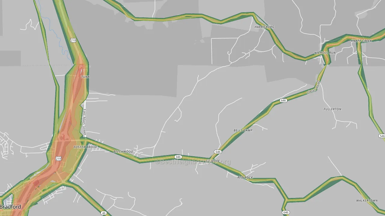 Derrick City, PA Map of Noise Levels in Derrick City