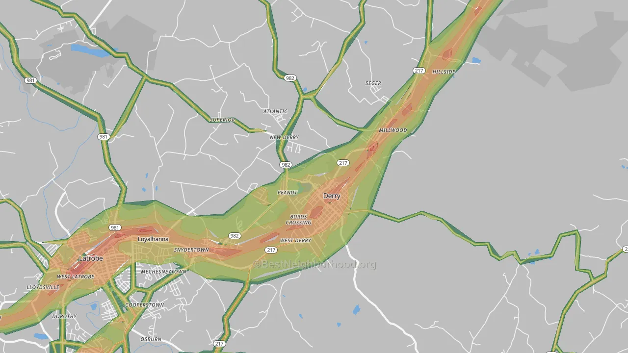 Derry, PA Map of Noise Levels in Derry