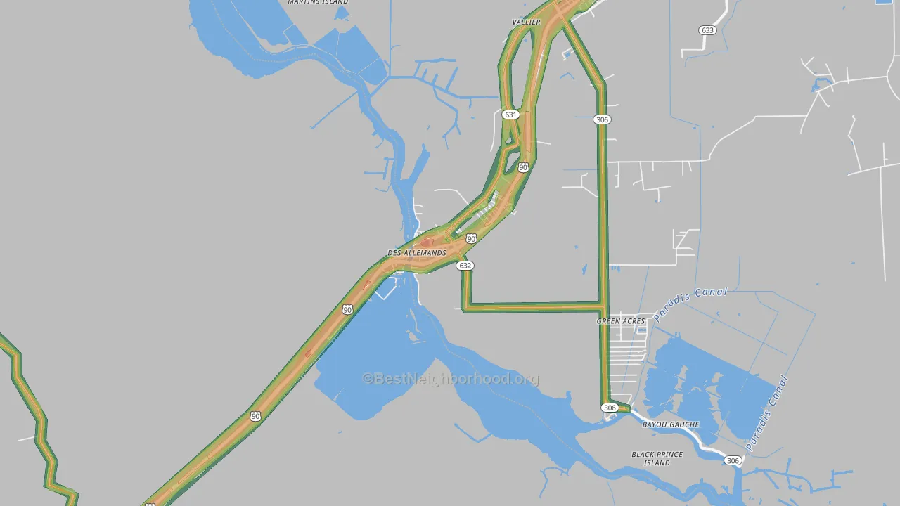 Des Allemands, LA Map of Noise Levels in Des Allemands