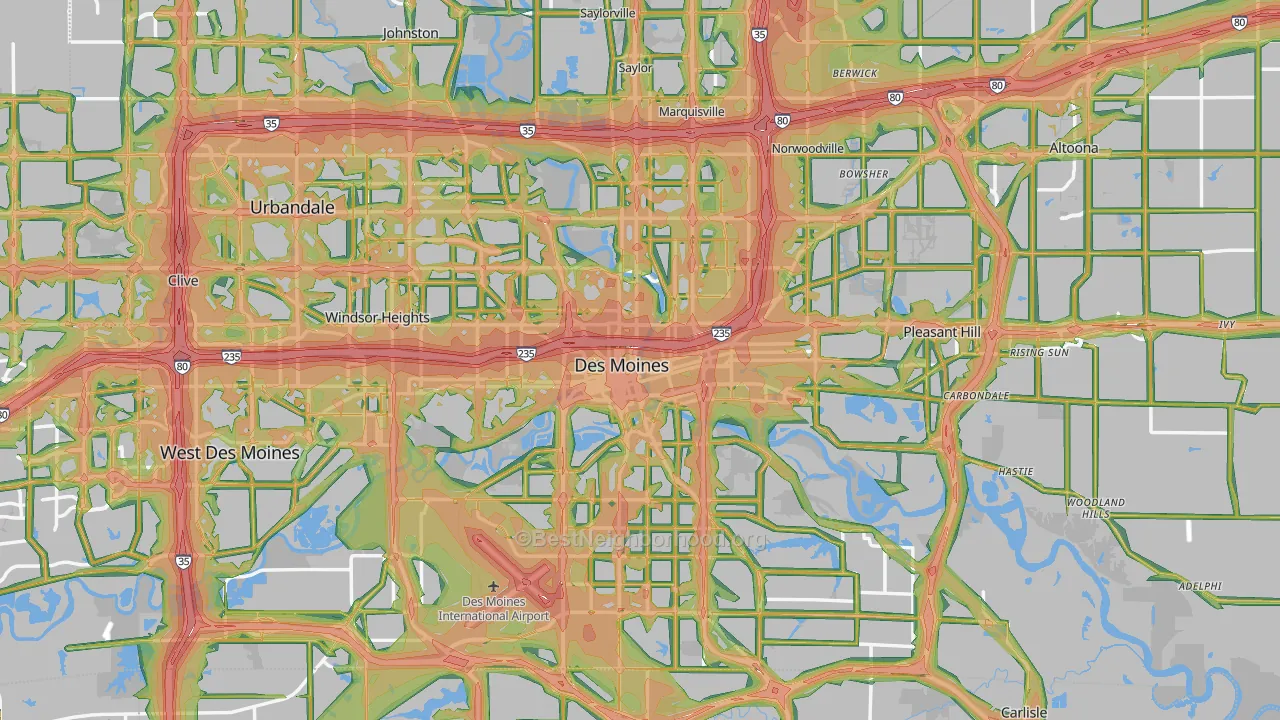 Des Moines, IA Map of Noise Levels in Des Moines