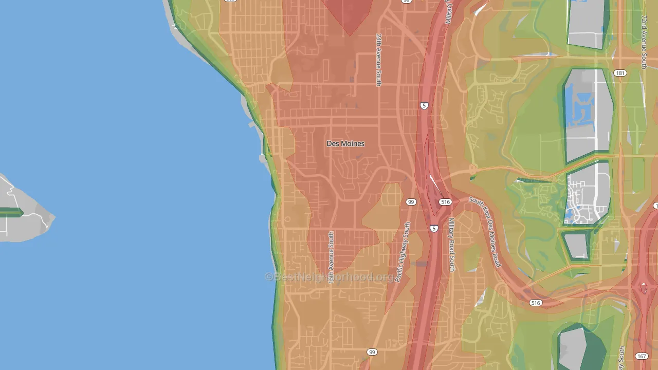 Des Moines, WA Map of Noise Levels in Des Moines