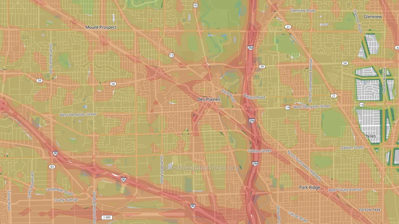 Des Plaines, IL Map of Noise Levels in Des Plaines