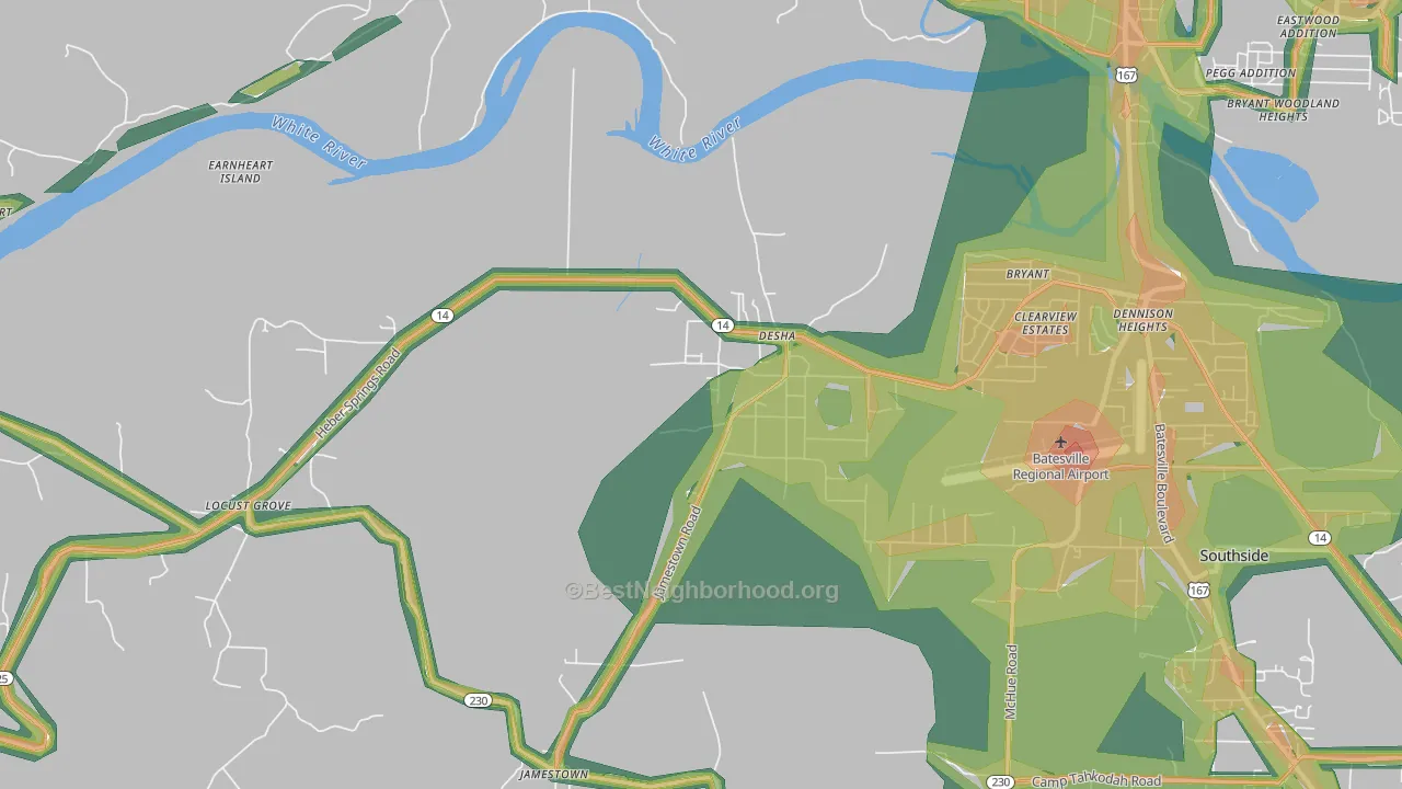 Desha, AR Map of Noise Levels in Desha