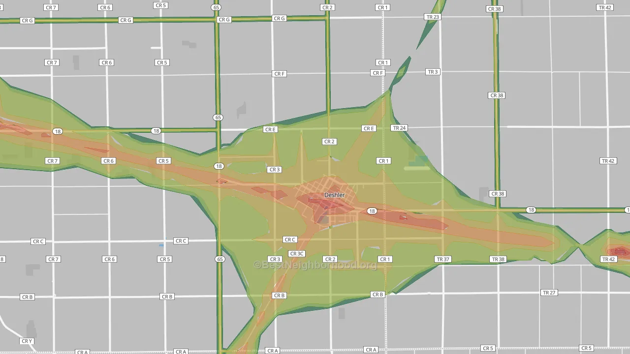 Deshler, OH Map of Noise Levels in Deshler