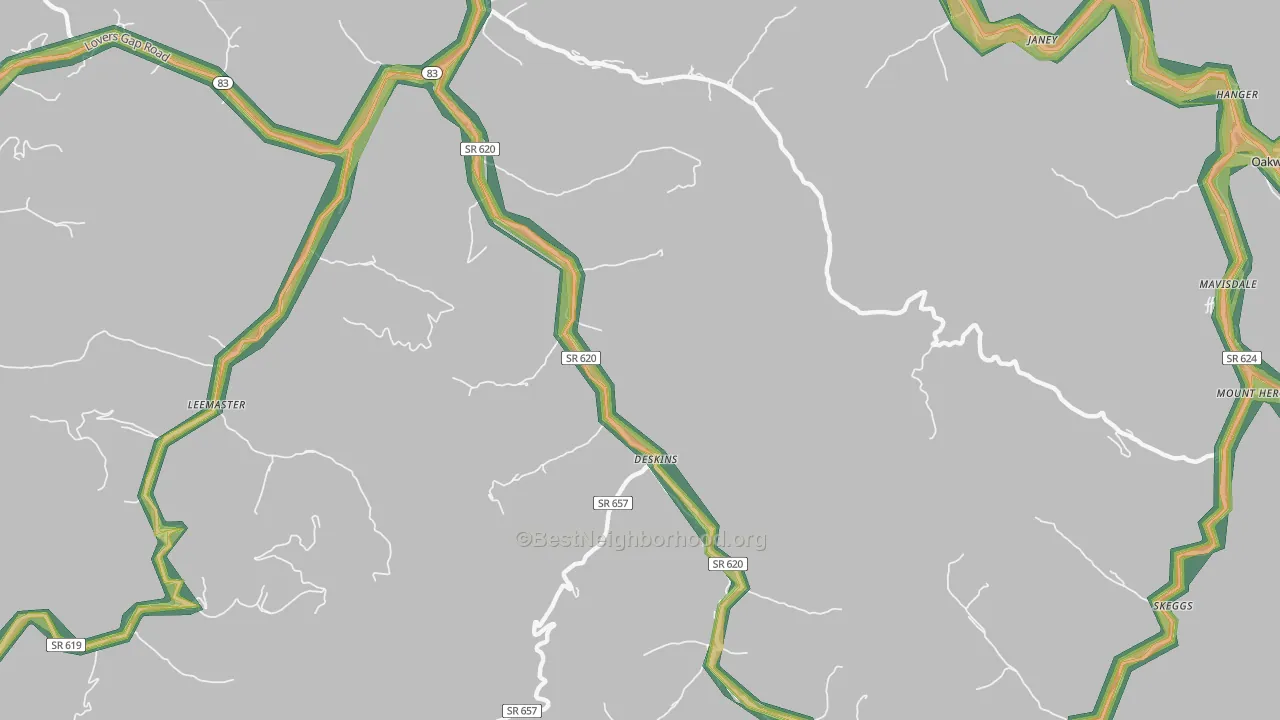 Deskins, VA Map of Noise Levels in Deskins