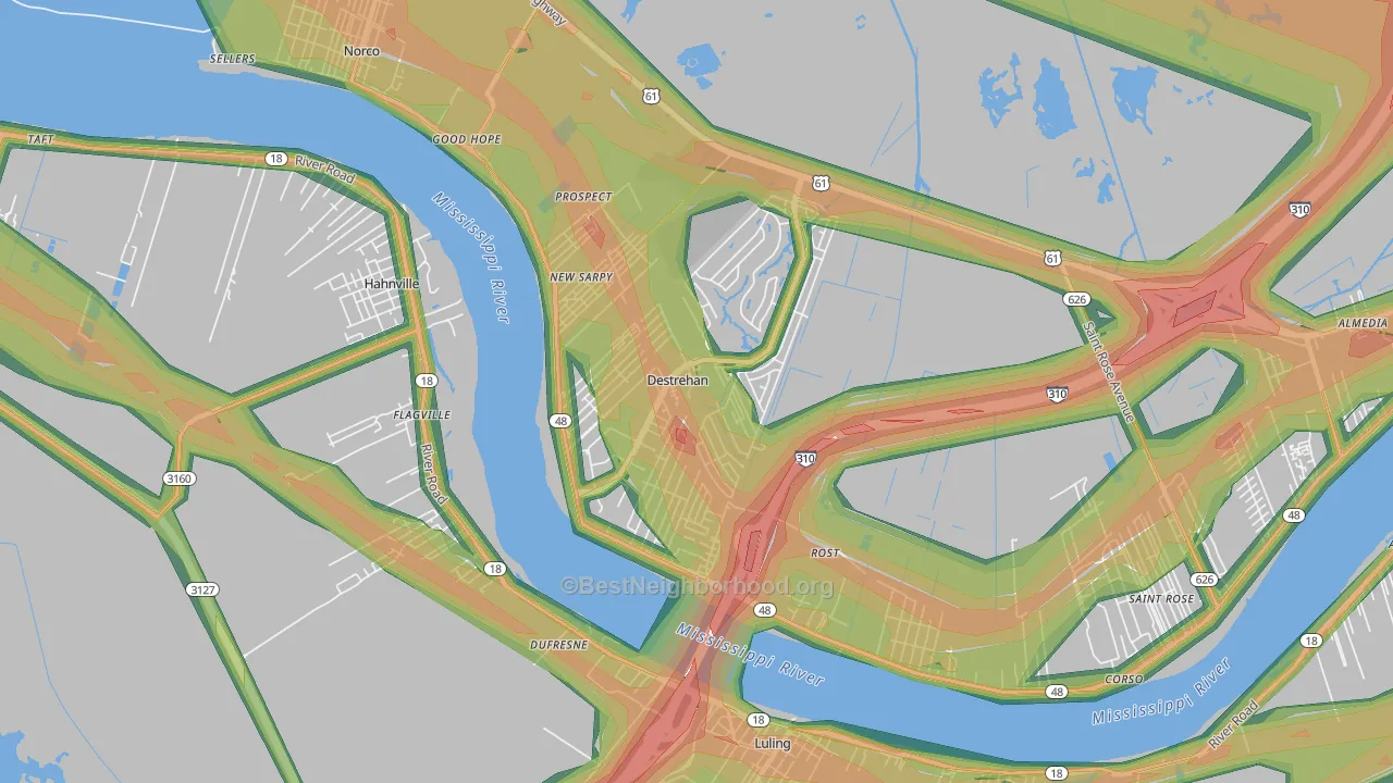 Destrehan, LA Map of Noise Levels in Destrehan