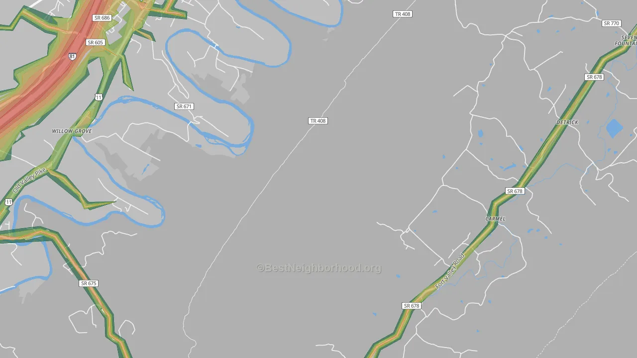 Detrick, VA Map of Noise Levels in Detrick