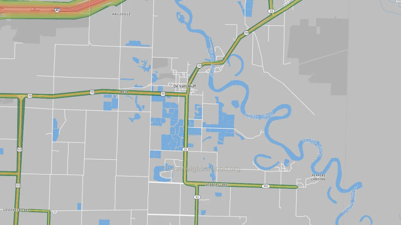 DeValls Bluff, AR Map of Noise Levels in DeValls Bluff