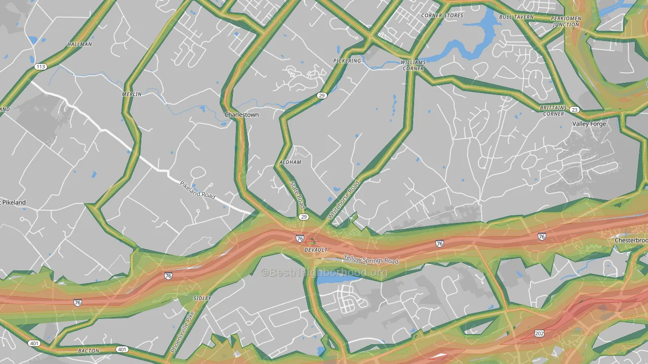 Devault, PA Map of Noise Levels in Devault