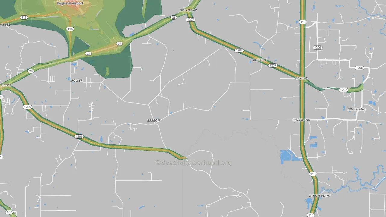 Deville, LA Map of Noise Levels in Deville