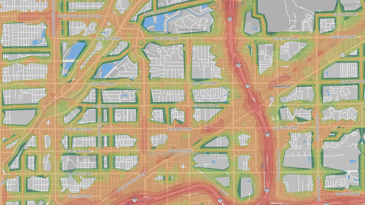 Devington, Indianapolis, IN Map of Noise Levels in Devington