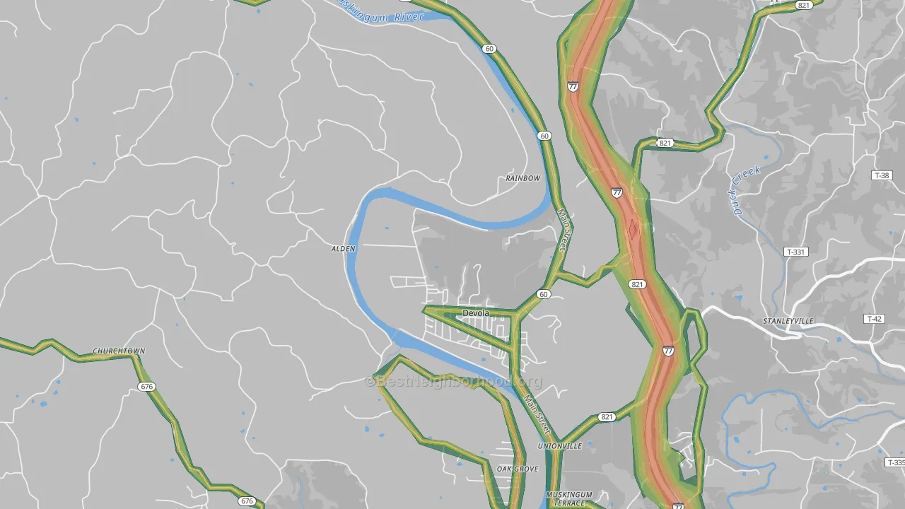 Devola, OH Map of Noise Levels in Devola