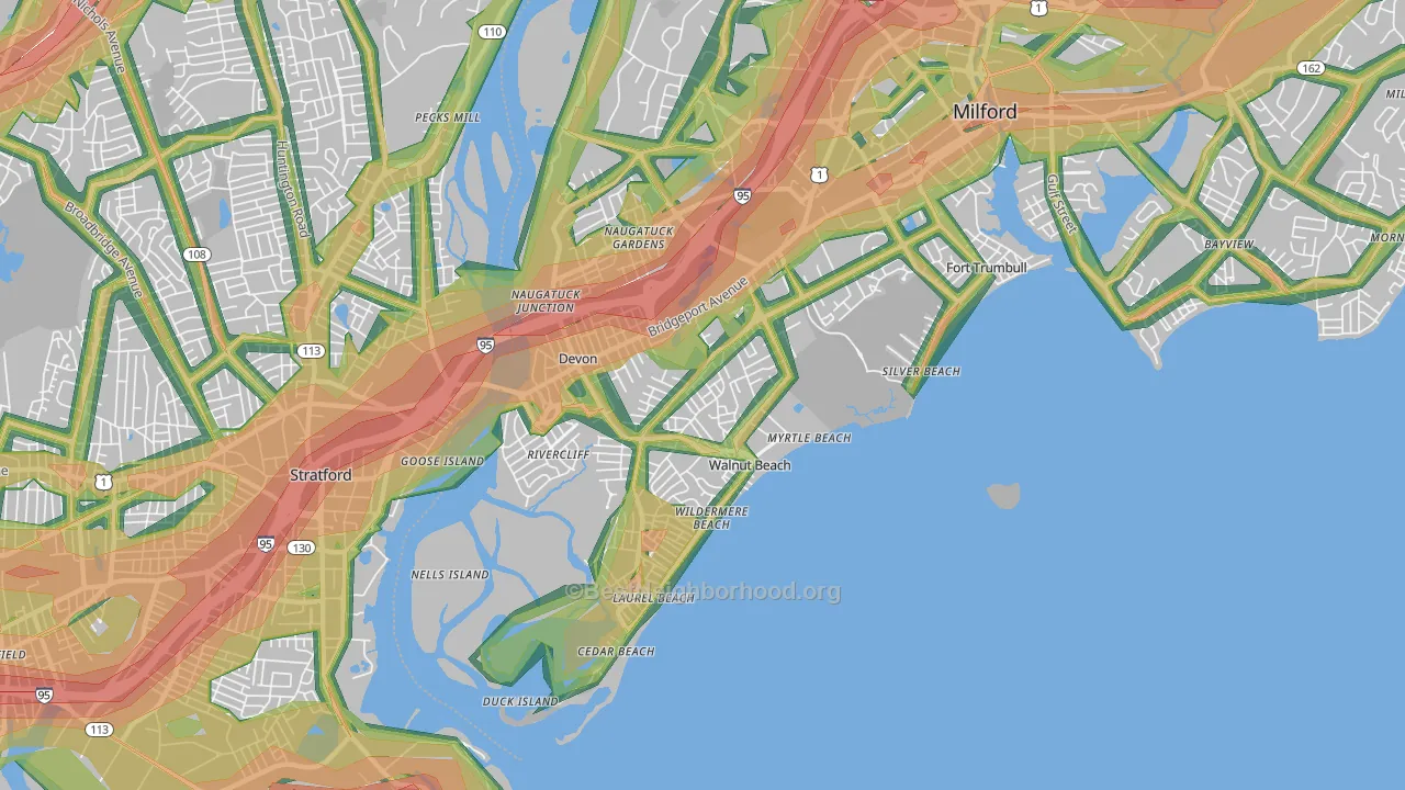 Devon-Walnut Beach, Milford, CT Map of Noise Levels in Devon-Walnut Beach