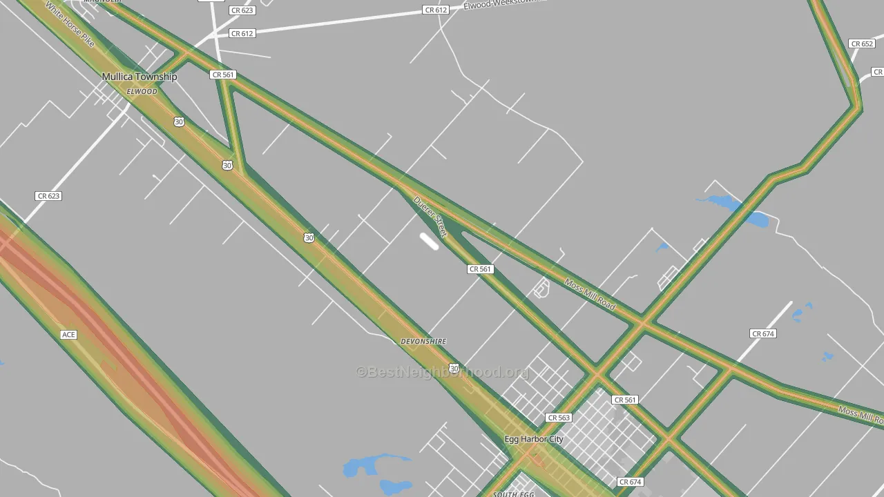 Devonshire, NJ Map of Noise Levels in Devonshire