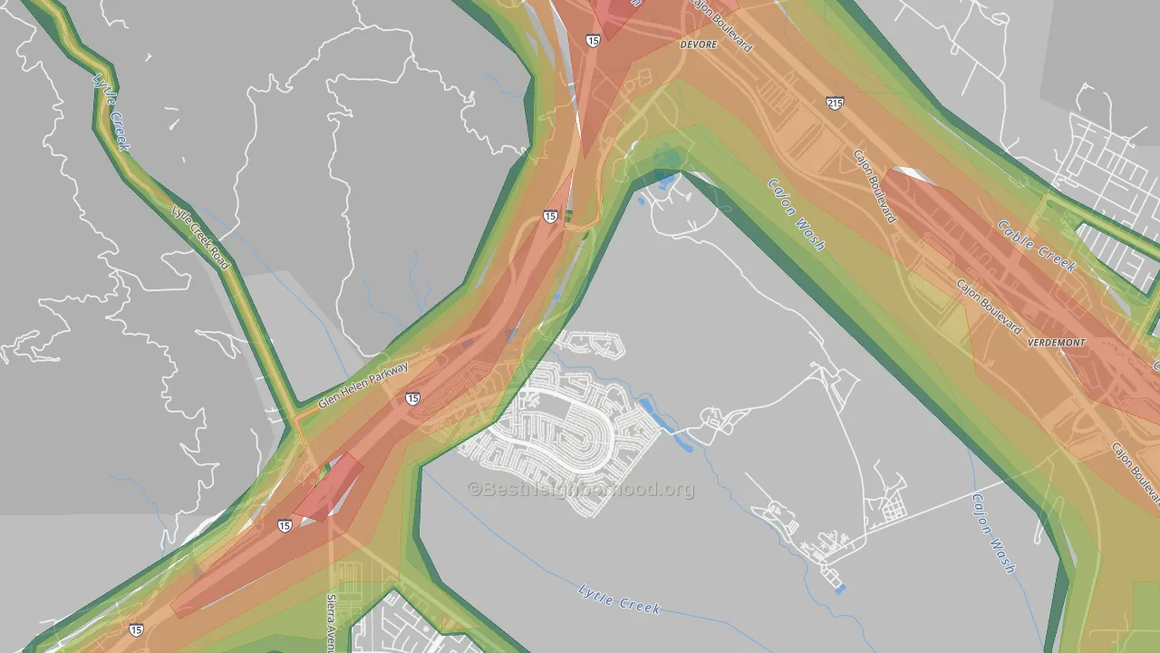 Devore, CA Map of Noise Levels in Devore