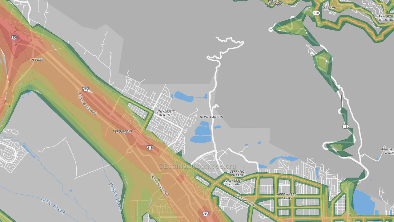 Devore Hghts, CA Map of Noise Levels in Devore Hghts