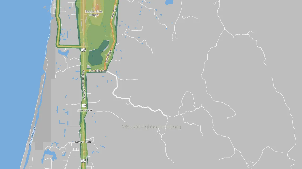 Dew Valley, OR Map of Noise Levels in Dew Valley