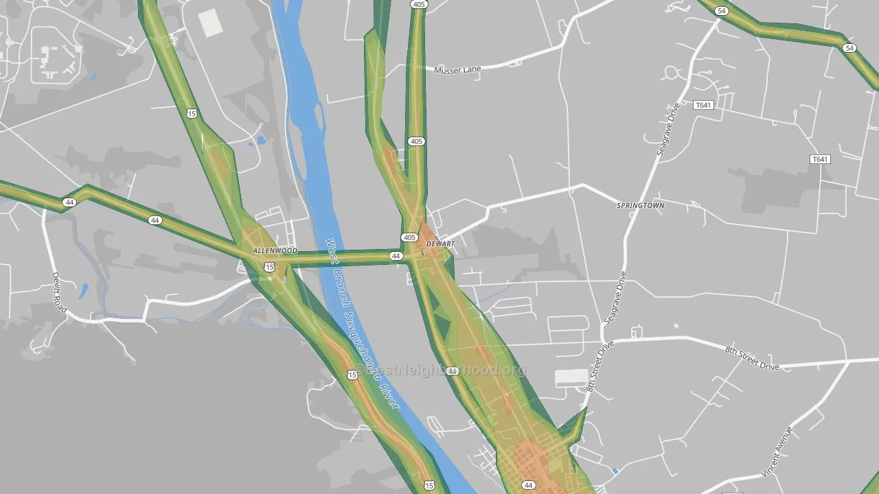 Dewart, PA Map of Noise Levels in Dewart