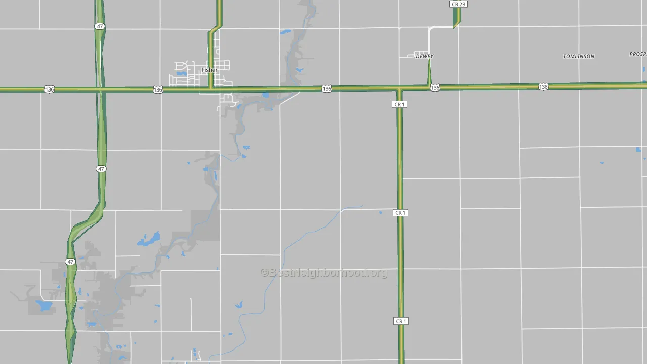 Dewey, IL Map of Noise Levels in Dewey