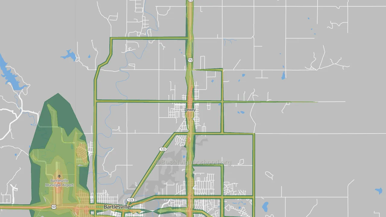 Dewey, OK Map of Noise Levels in Dewey