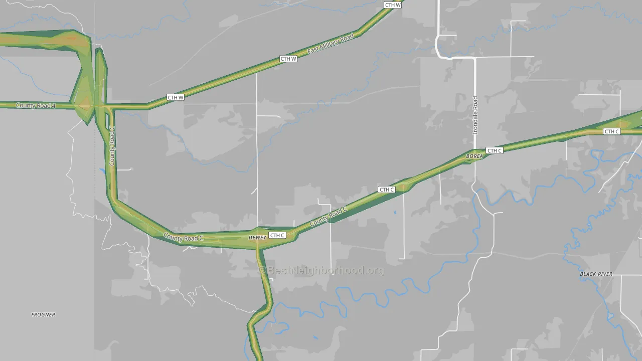 Dewey, WI Map of Noise Levels in Dewey