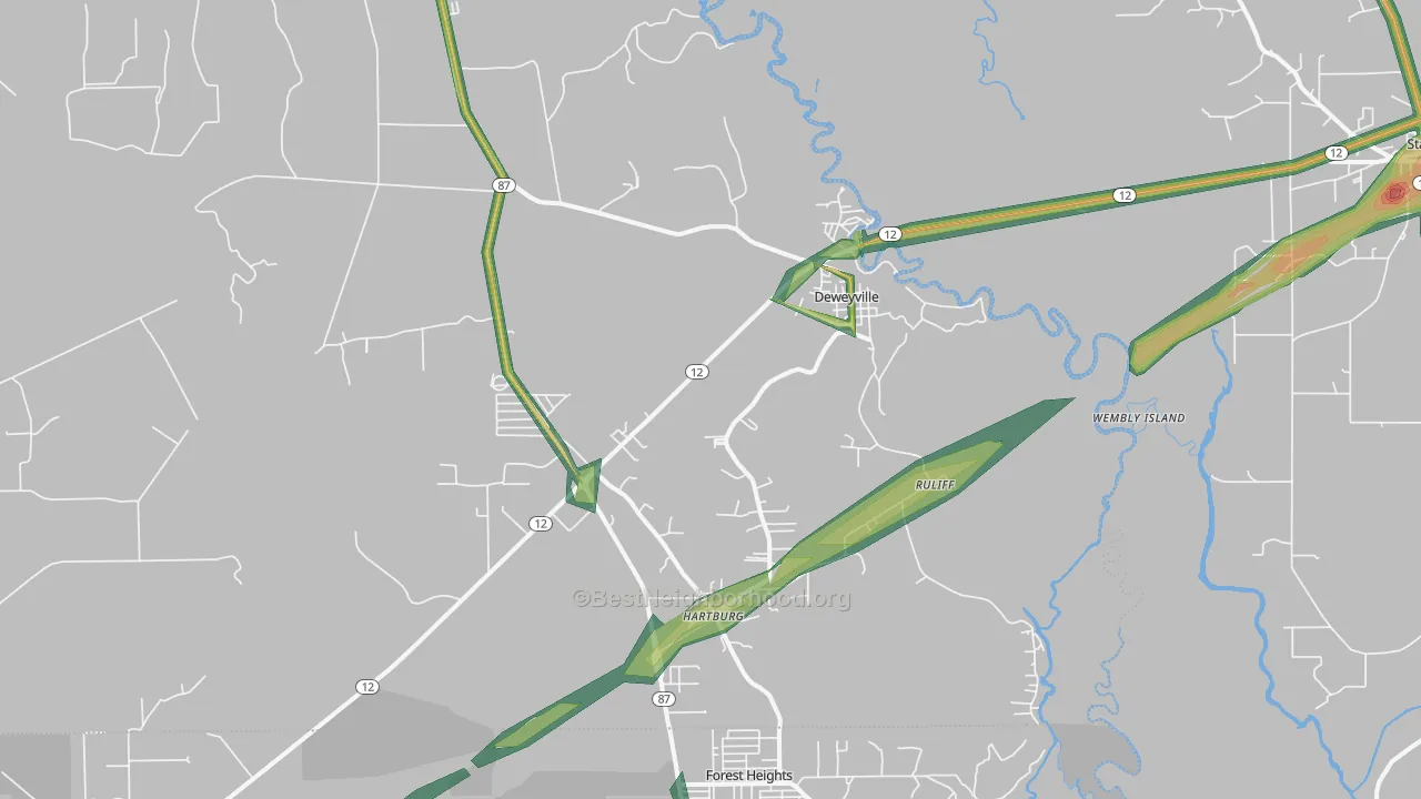 Deweyville, TX Map of Noise Levels in Deweyville