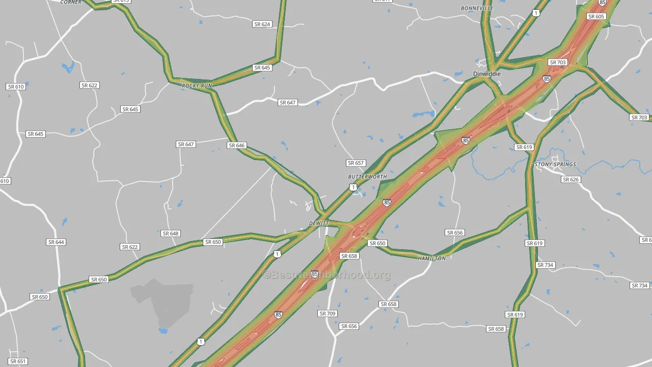 Dewitt, VA Map of Noise Levels in Dewitt