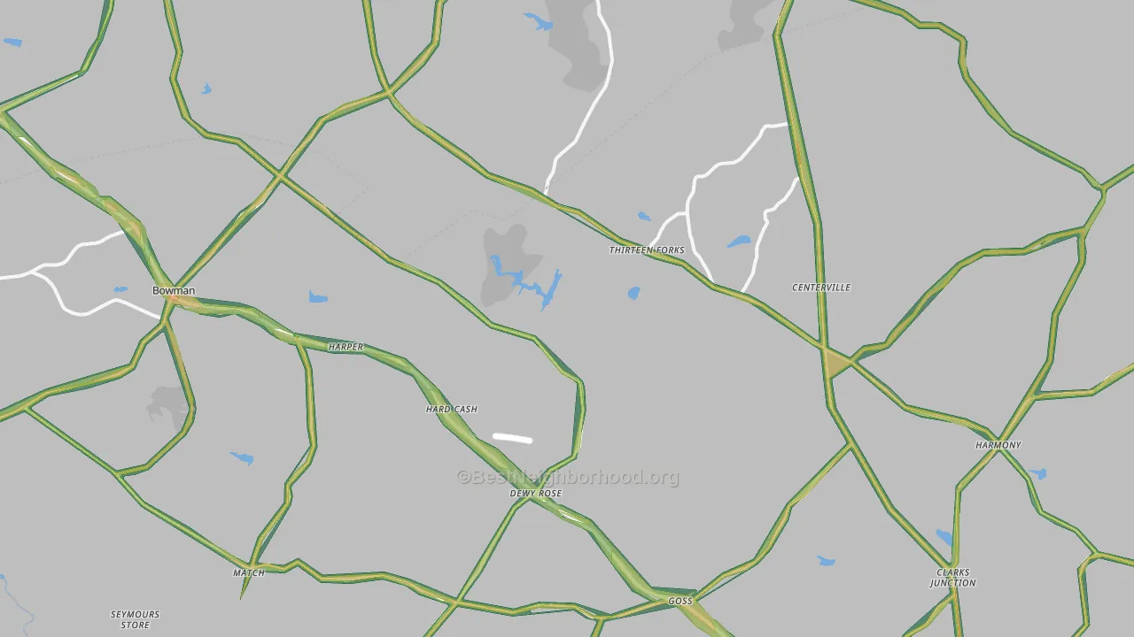 Dewy Rose, GA Map of Noise Levels in Dewy Rose